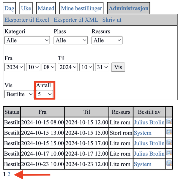 Vis fem bestillinger