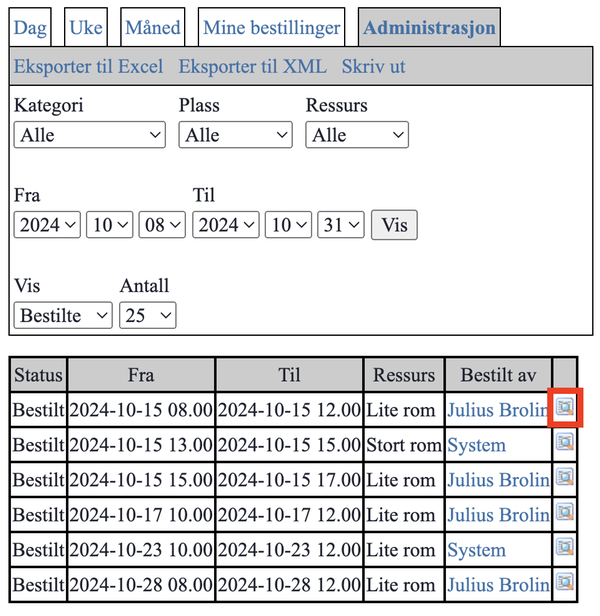 Vis en bestilling