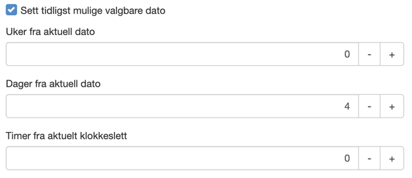 Sett tidligst mulige valgbare dato