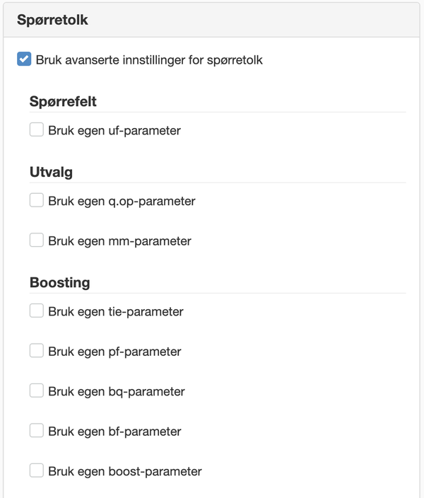 Innstillinger for spørretolk