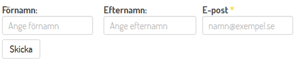 Tre fält på samma rad