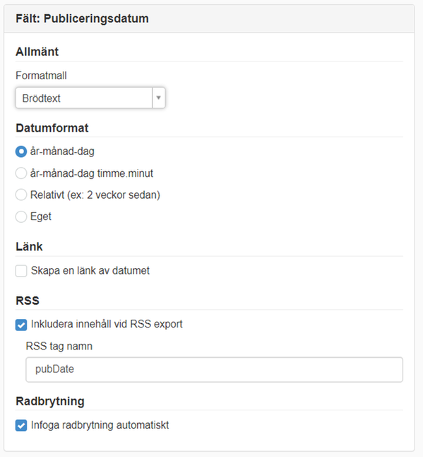 Inställningar för publiceringsdatum