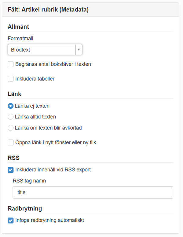 fält rubrik i bloggmodulen