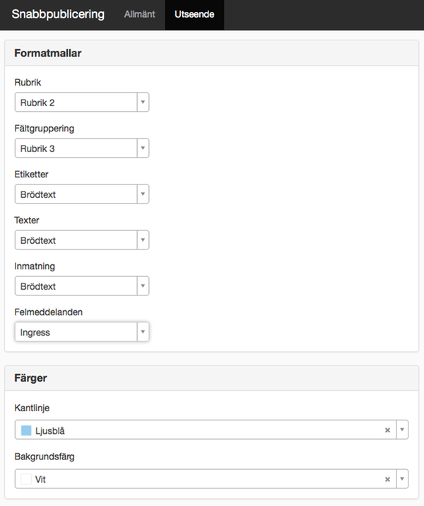 Utseende i Snabbpublicering