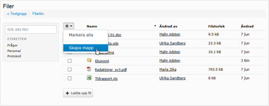 Vy av alla filer för gruppmedlemmar