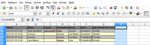 Skärmdump på Excelexport exempel