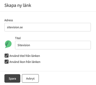 Skapa ny länk med ikon