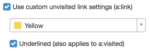 Settings for links