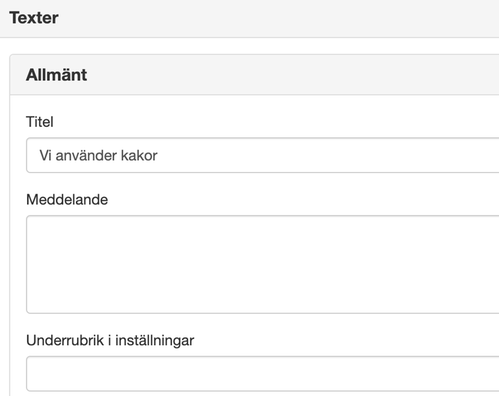Skärmklipp på webbplatsinställningar för allmänt.