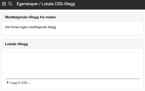 Panelet Lokale CSS-tillegg