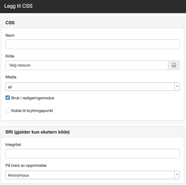 Dialogboks for å legge til CSS-tillegg